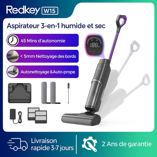Aspirateur sec et humide sans fil Redkey W15 3 en 1