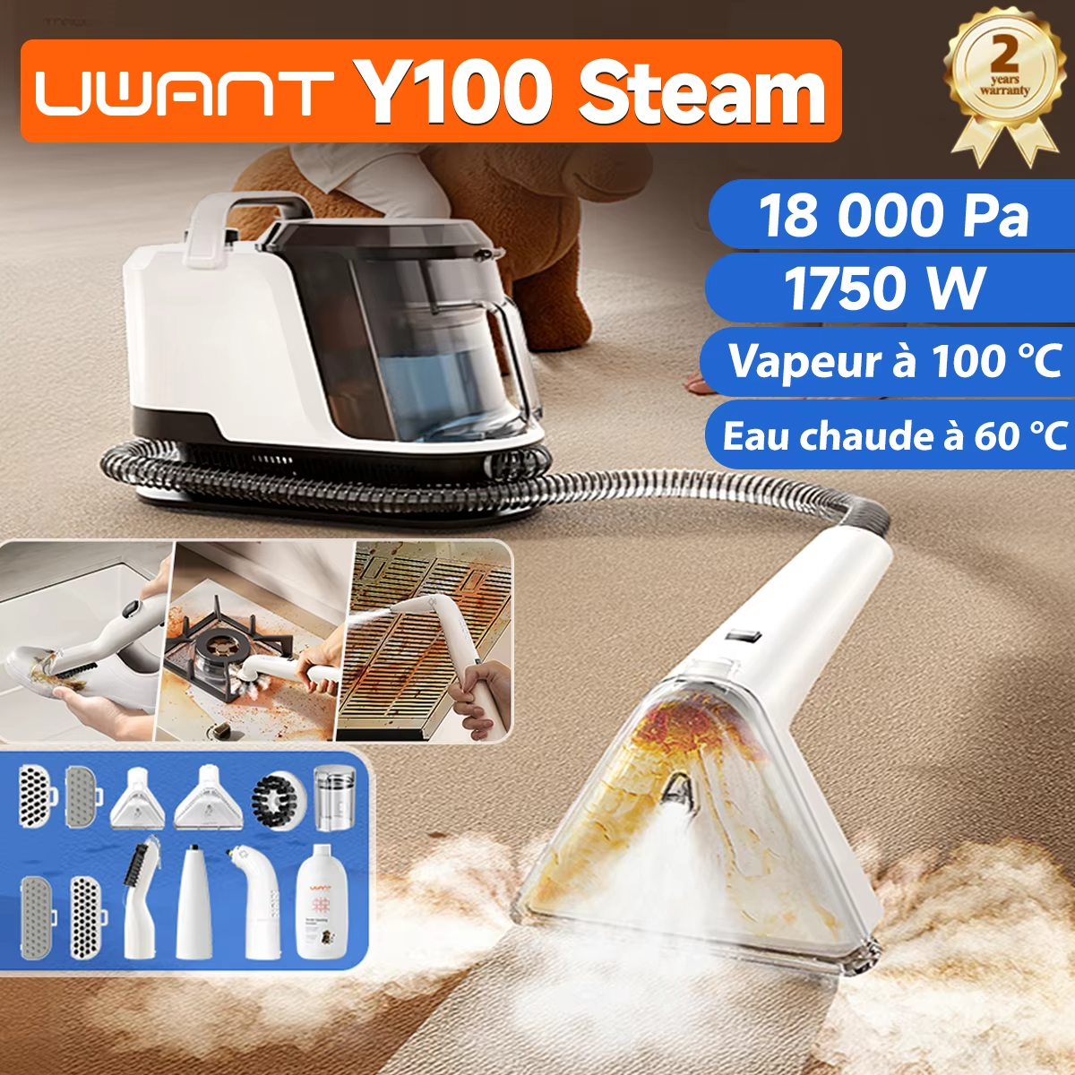 Nettoyeur Vapeur Uwant Y100 – Tapis, Canapé & Voiture – 100 °C